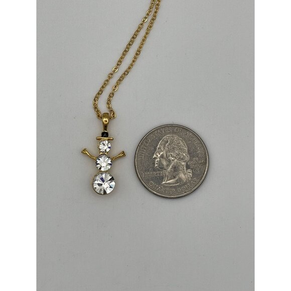 Snowman Gold Tone Clear Sparkling Rhinestones Necklace - Picture 8 of 8